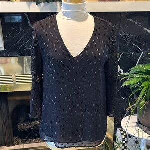 Calvin Klein Black Embellished V-Neck Blouse